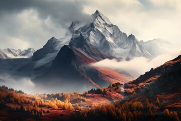 Crisp Mountain range autumn. Lake hill. Generate Ai - obrazy, fototapety, plakaty