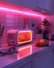 Neon toaster glowing on kitchen countertop - 788335192