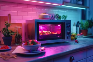 Neon microwave oven in a kitchen - 788335338