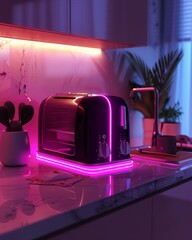 Neon toaster glowing on kitchen countertop - 788335361