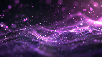 Digital purple particles wave and light abstract background with shining dots stars.