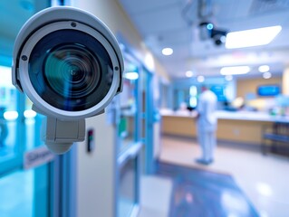 Close up of surveillance camera in hospital - 788336157