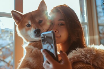 Woman take photo of their dog