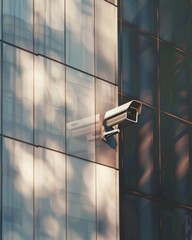 Close-up of a security camera on a building facade