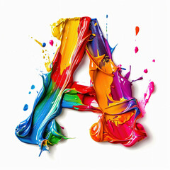 Letter A uppercase. Colorful paint splash on white background