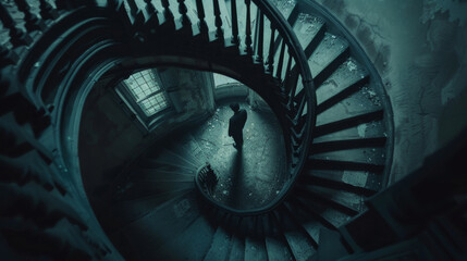 Fototapeta premium Descent into Depression: Spiral Down The Depths of Despair - Echoes of Solitude in the Abyss of Mind
