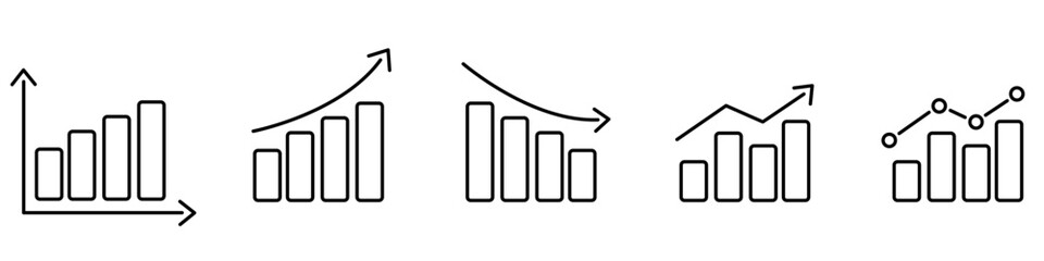 Growing and decline graph icon set. Business chart with arrow symbol. Profit growing sign. Progress bar illustration. Chart increase - stock vector.