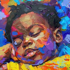 Painting of a Young Boy With Closed Eyes