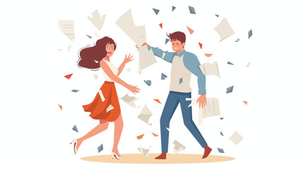Young couple tearing paper quarrel and argue. Family - obrazy, fototapety, plakaty