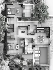 Aerial View of House With Garden