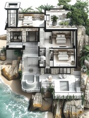 House Perched on Cliff Overlooking Ocean