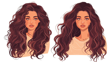 Young woman with curly wavy hair styling portrait. Ha