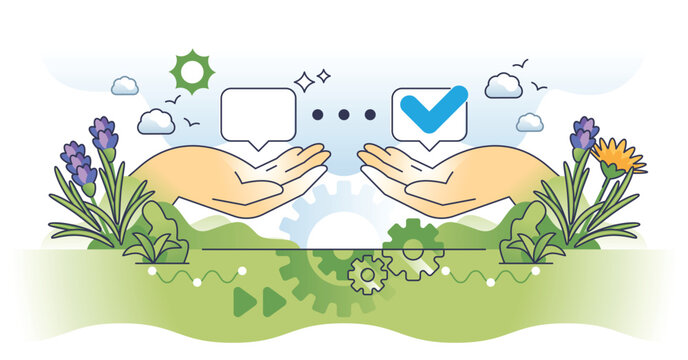Negotiation skills and effective persuasion talk outline hands concept. Communication and influence for closed deal or agreement vector illustration. Professional and effective salesman manager work.