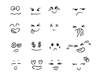 Set of doodle emotions faces cartoon. Doodle of cute emotions on a white background. Vector illustration. © Maryna