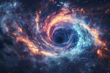 black hole with glowing spiral nebula - obrazy, fototapety, plakaty