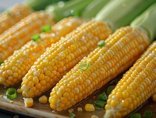 Corn on the Cob With Green Onions on Plate