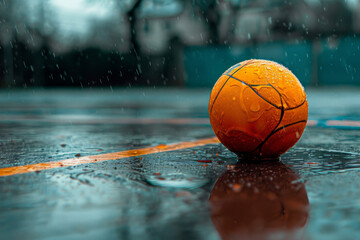 A handball resting on the court's surface