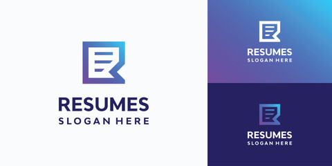 Letter R initial vector logo design for resume paper with modern, simple, clean and abstract style.