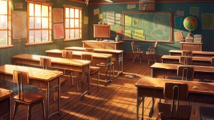 Classroom scene illustration of a typical classroom AI generated