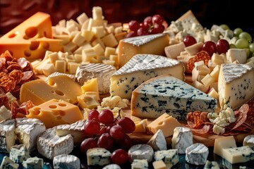 Global Cheeseboard A beautiful cheeseboard overflowing with cheeses from different countries