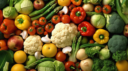 Background of fresh vegetables. Healthy food concept. Top view, flat lay