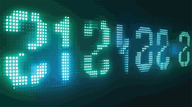 Blue green led digital board font. Electronic number