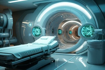 Clinical Mri machine interior. Magnetic oncology. Generate Ai