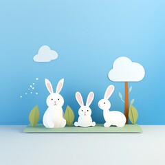 Rabbits, Require more care but are social and can be trained, cartoon, flat design