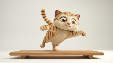 Obraz premium A cartoon cat is leaping off a wooden board
