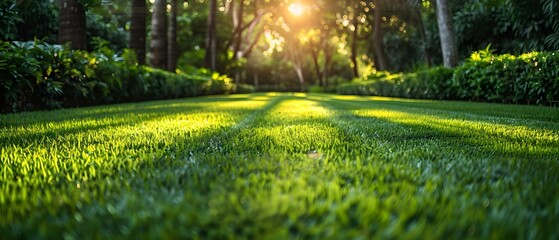 Symphony in Green: The Art of Lawn Perfection. Concept Lush Lawn Care, Beautifully Maintained Grass, Landscaping Tips, Greenery Inspiration, Garden Maintenance
