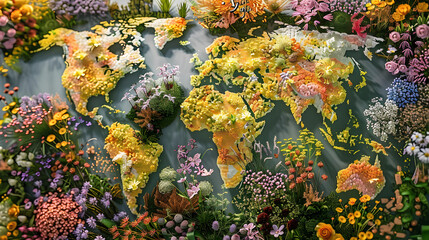 Naklejka na ściany i meble Colorful Floral World Map in Blossom