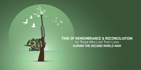 time of remembrance and reconciliation for those who lost their lives during the second world war creative banner, poster, template, social media post, greetings card etc. - obrazy, fototapety, plakaty