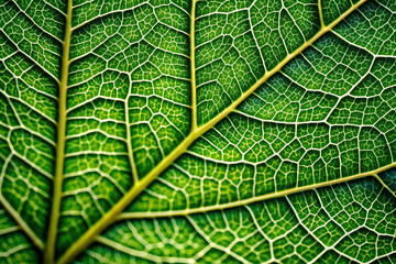 Fototapeta premium Macro Photography of Leaf Veins: Close-up shots highlighting the delicate veins and textures of leaves, offering organic and natural backgrounds suitable for eco-friendly or botanical-themed designs. 