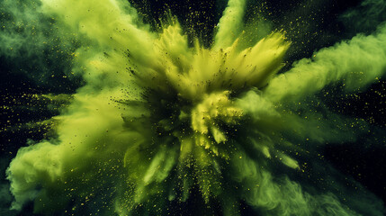 Neon grün gelbe Farbexplosion vor dunklem Hintergrund