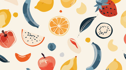 Colored abstract shapes and fruits. Vector seamless p