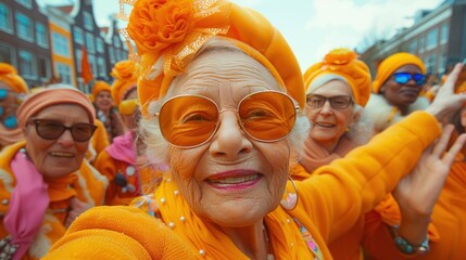 Happy Kings Day in Netherlands, Group of People in Orange clothes