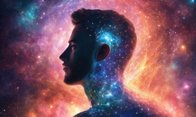 Colorful connection between human and universe - We are all connected - AI generated