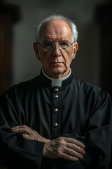 A priest in a cassock facing the camera