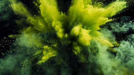 Fototapeta na wymiar Neon grüne Farbexplosion vor dunklem Hintergrund