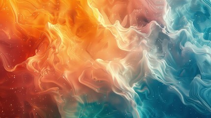 Mesmerizing dance of warm and cool hues in a dynamic abstract fluid art composition - obrazy, fototapety, plakaty