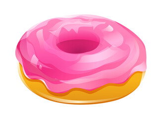 pink donut, strawberry melted cream doughnut illustration