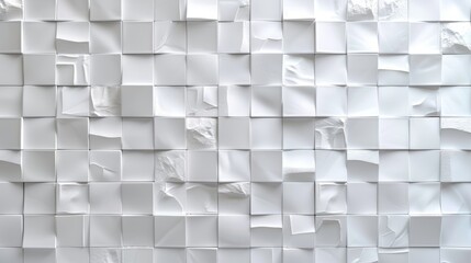 Contemporary white tiled wall with a unique crumpled paper texture for modern backgrounds