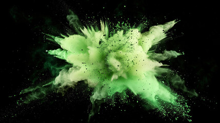 grüne Farbexplosion vor dunklem Hintergrund