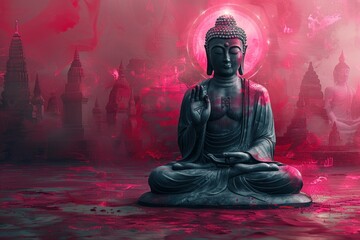 Buddha Statue Serenely Sitting in Water
