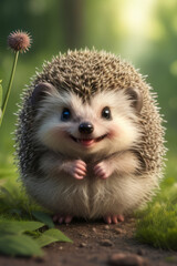 Fototapeta premium charming digital realistic illustration of a cute hedgehog with big expressive eyes, perfect for children’s book illustrations or whimsical ad campaigns