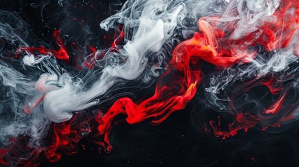 Spectral fusion of red and white, a vivid smoke artwork evoking a sense of dynamic motion