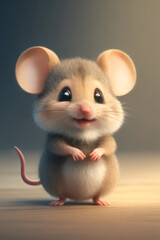 charming digital realistic illustration of a cute mouse with big expressive eyes, perfect for children’s book illustrations or whimsical ad campaigns