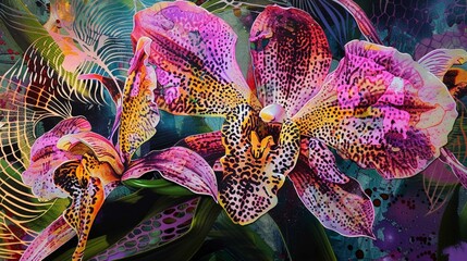 Exotic orchids bloom in a tropical paradise, their intricate patterns and vibrant hues captivating...
