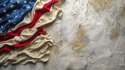 American flag draped on textured background. Draped American flag on textured backdrop for Independence Day celebration