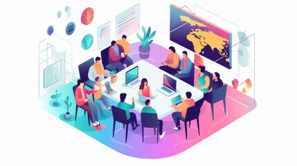 Virtual events illustration of people attending view AI generated